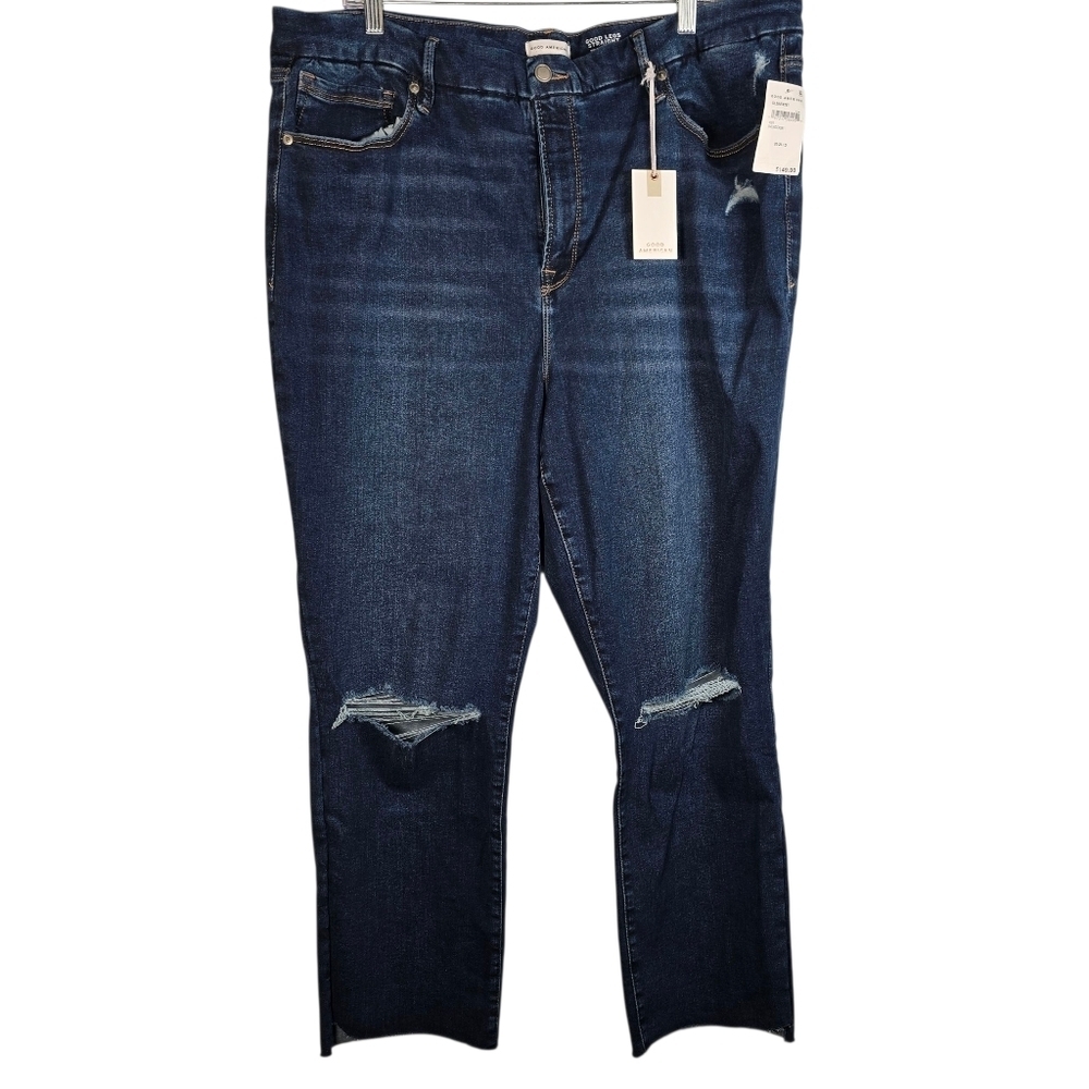 NWT Good American Women's Mud Rise Straight Fit Dark Wash Jeans Size 20-26